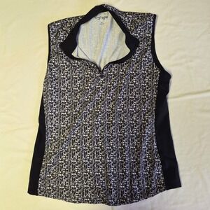 TGW Womens XL Sleeveless Golf Polo Shirt Black White Abstract Print Quarter Zip